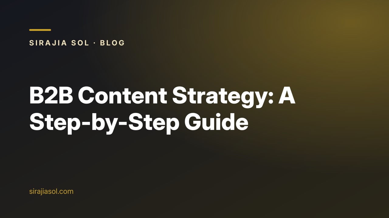 Cover image with the title B2B Content Strategy: A Step-by-Step Guide on a dark Sirajia Sol background